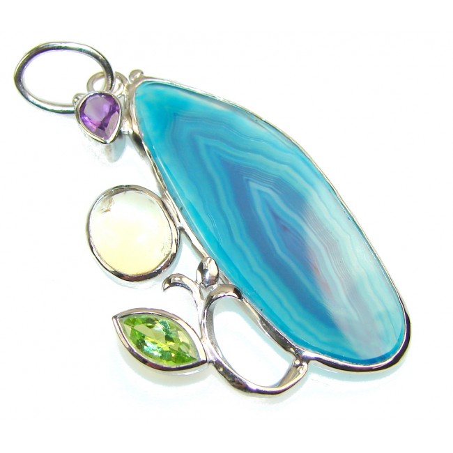 Awesome Color Of Blue Agate Druzy Sterling Silver Pendant