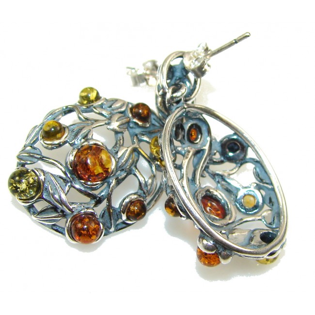 Stylish Multicolor Polish Amber Sterling Silver earrings