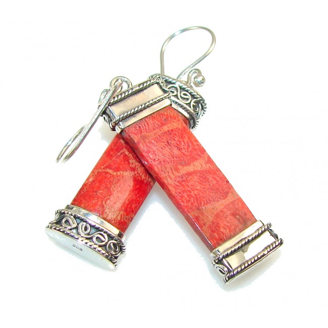 Stylish Red Fossilized Coral Sterling Silver earrings