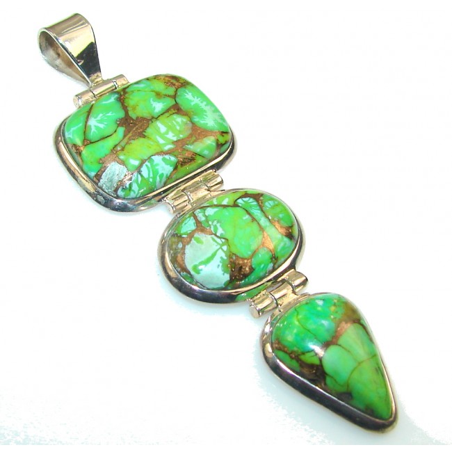 Big!! Fresh Green Copper Turquoise Sterling Silver Pendant