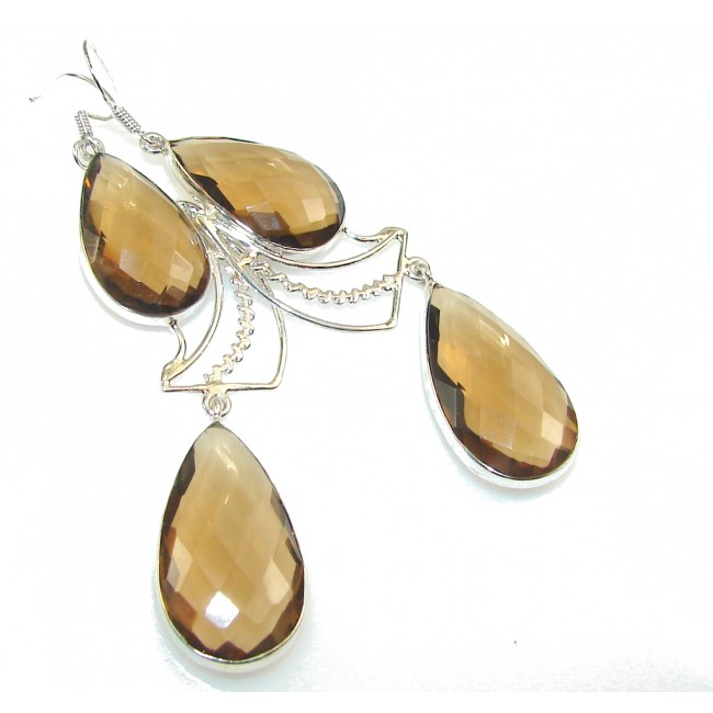 Fabulous Design!! Smoky Quartz Sterling Silver earrings / Long