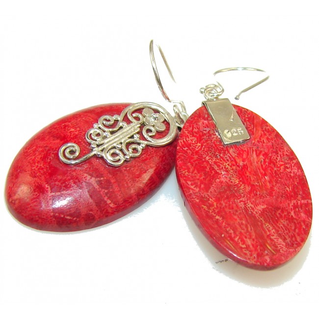 Amazing Red Fossilized Coral Sterling Silver earrings