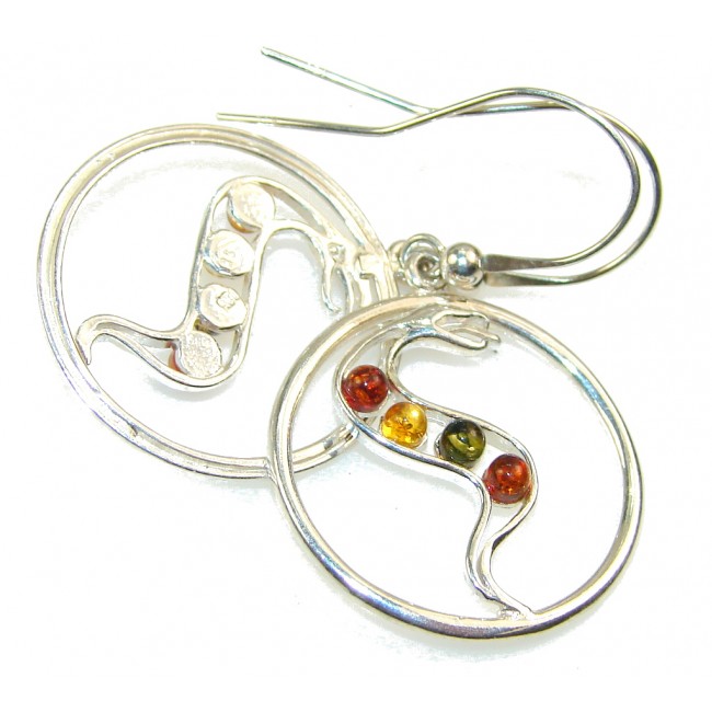 Perfect Multicolor Polish Amber Sterling Silver earrings