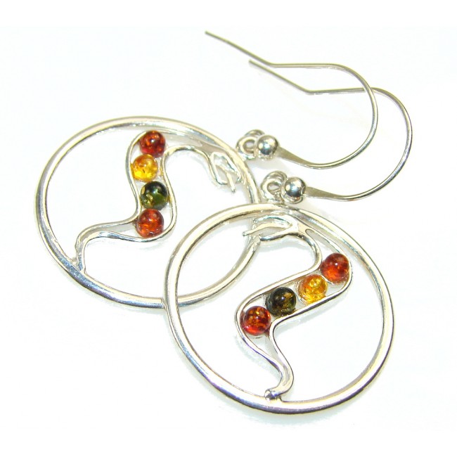 Perfect Multicolor Polish Amber Sterling Silver earrings