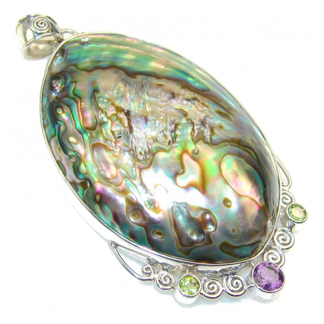 Jumbo!!! Fabulous Rainbow Abalone Sterling Silver Pendant
