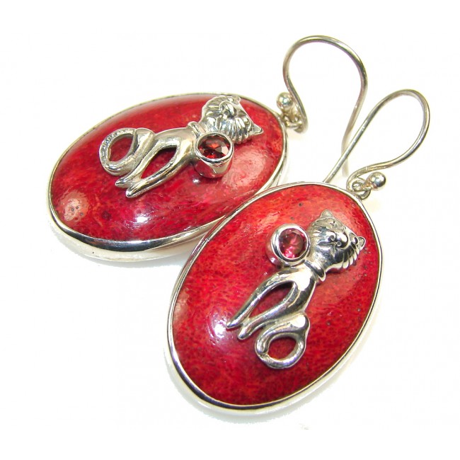 Lovely Red Fossilized Coral Sterling Silver earrings