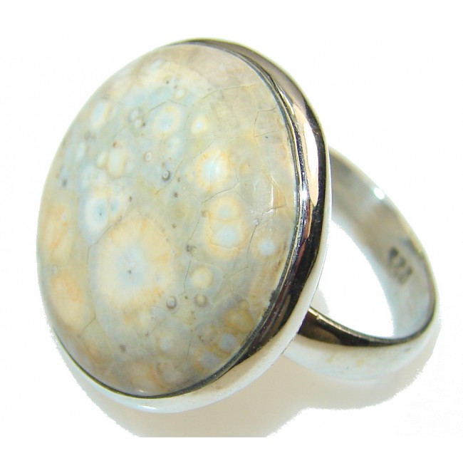 Fantastic Crinoid Fossil Sterling Silver Ring s. 8