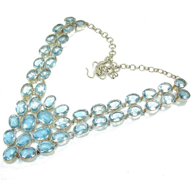 Huge!! Excellent Design Of Light Swiss Blue Topaz Sterling Silver necklace