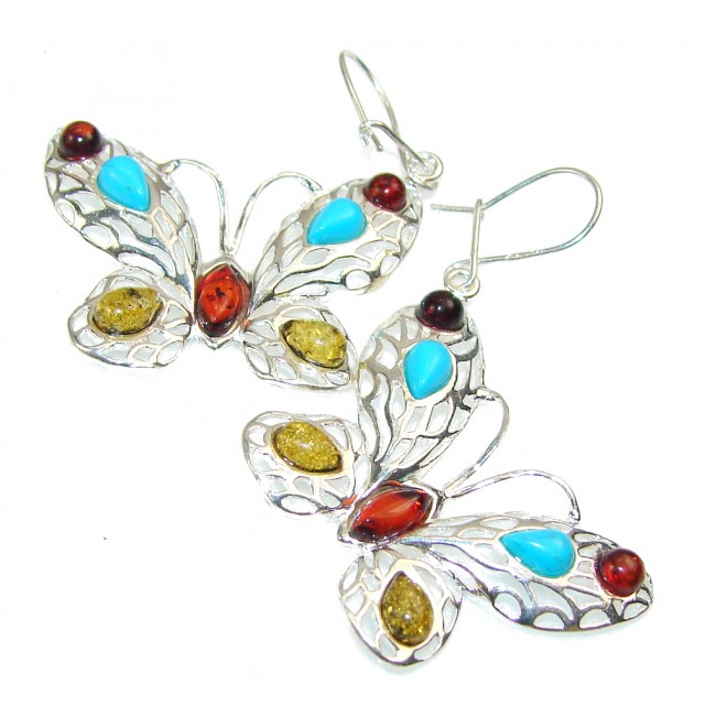 Beautiful Design!! Polish Amber Sterling Silver earrings