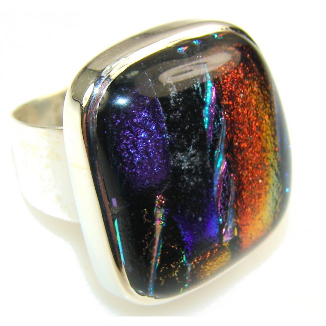 Excellent Dichroic Glass Sterling Silver ring s. 8 1/2
