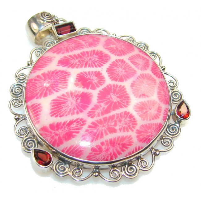 Perfect Pink Fossilized Coral Sterling Silver pendant