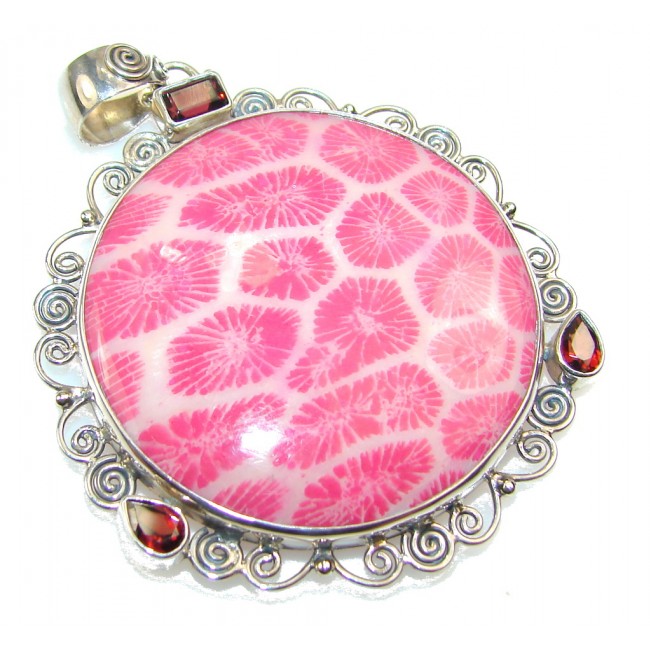 Perfect Pink Fossilized Coral Sterling Silver pendant