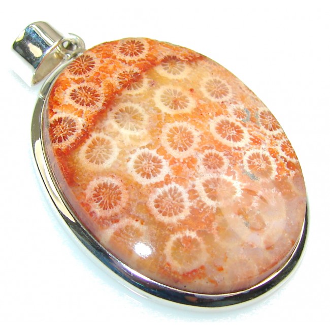Excellent Genuine Fossilized Coral Sterling Silver pendant