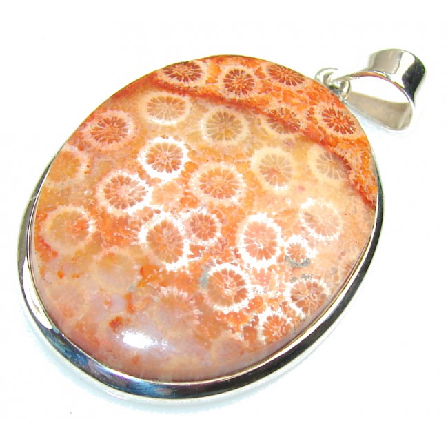 Excellent Genuine Fossilized Coral Sterling Silver pendant