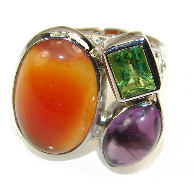 New Design!! Carnelian Sterling Silver ring s. 7 1/4 - Adjustable