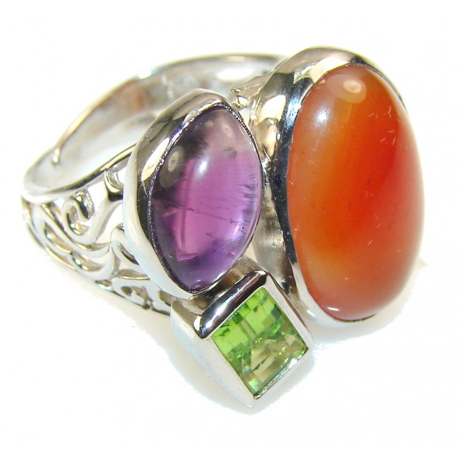 New Design!! Carnelian Sterling Silver ring s. 7 1/4 - Adjustable