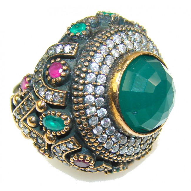 Empress Garden!! Green Emerald Sterling Silver Ring s. 9