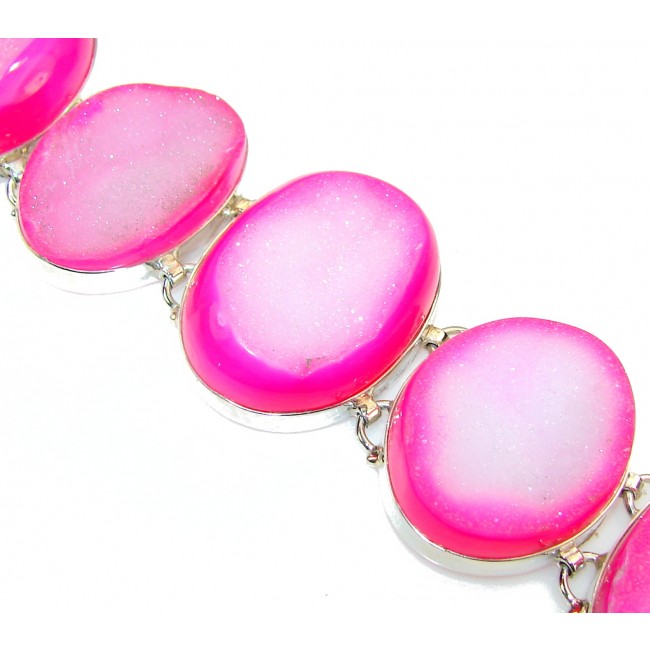 Love Declared!! Pink Agate Druzy Sterling Silver Bracelet