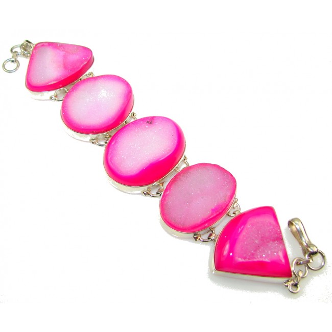 Love Declared!! Pink Agate Druzy Sterling Silver Bracelet