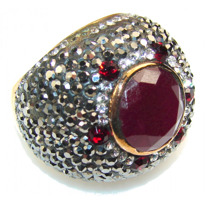 Luxury Design!! Red Ruby Sterling Silver ring s. 7 1/2