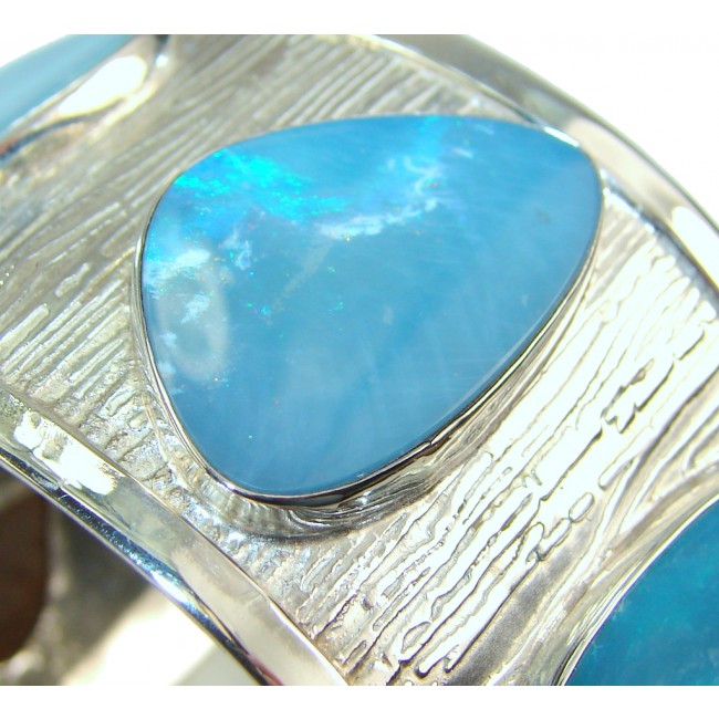 Natural Stone!! Blue Fire Opal Sterling Silver Bracelet / Cuff