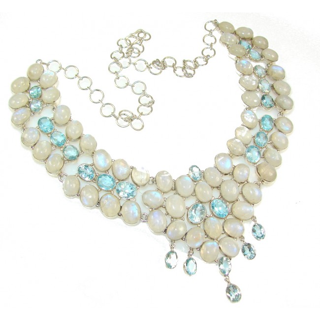 Huge!! Luxury White Moonstone Sterling Silver necklace