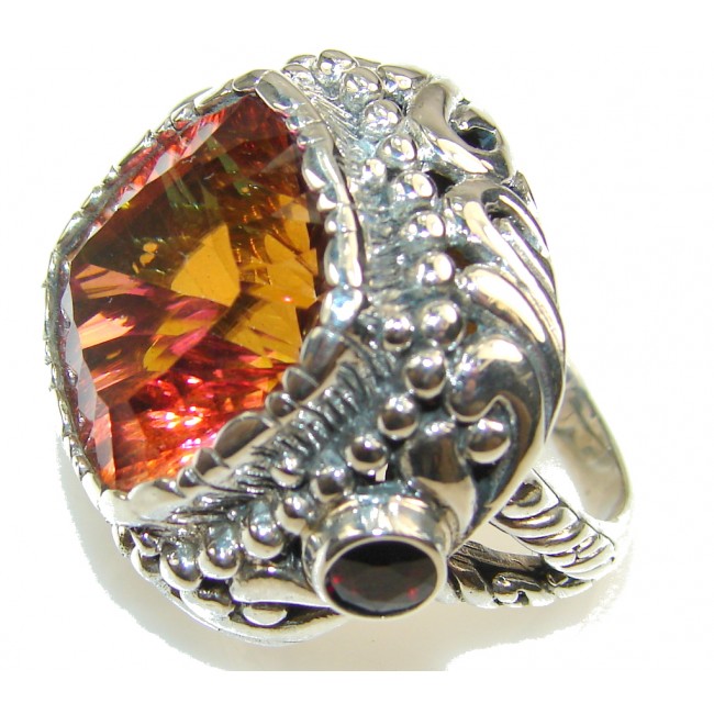 Precious Design!! Red Magic Topaz Sterling Silver ring; s.7
