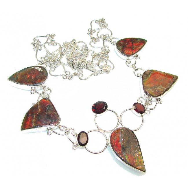 Circle Of Hope!! Red Ammolite Sterling Silver necklace