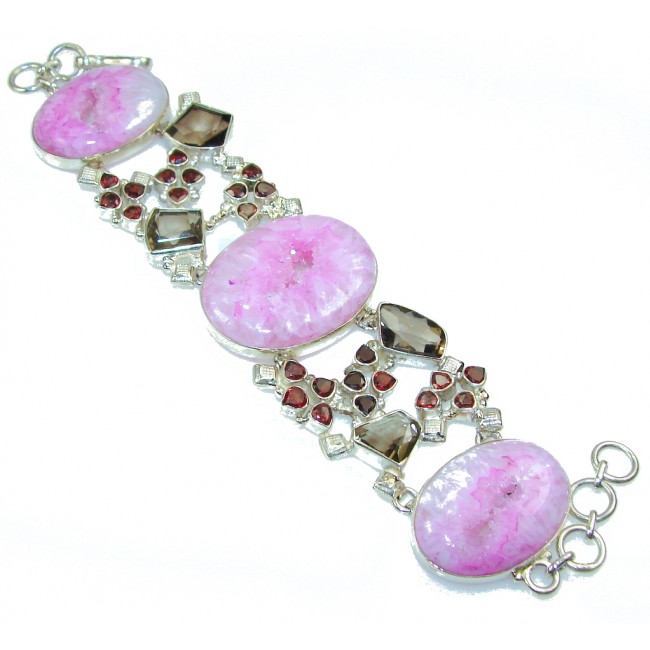 My Sweet Pink Agate Druzy Sterling Silver Bracelet