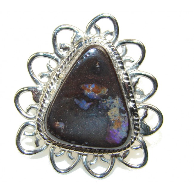 Stylish Boulder Opal Sterling Silver Ring s. 8