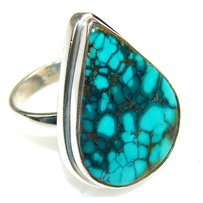 Perfect Blue Turquoise Sterling Silver Ring s. 8 1/4