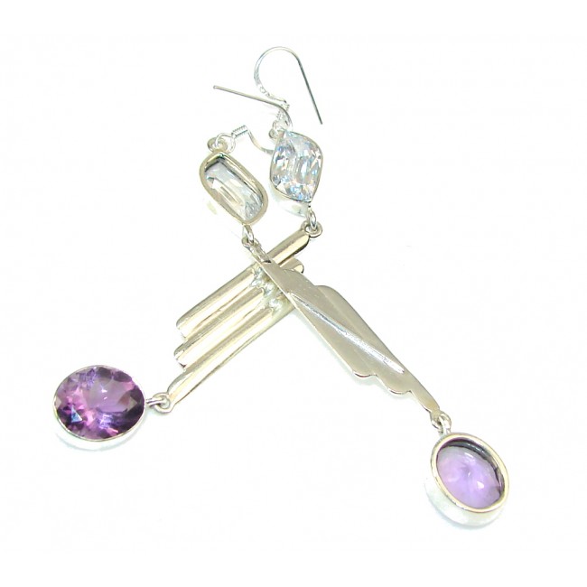 Modern Design!! Purple Amethyst Sterling Silver earrings / Long