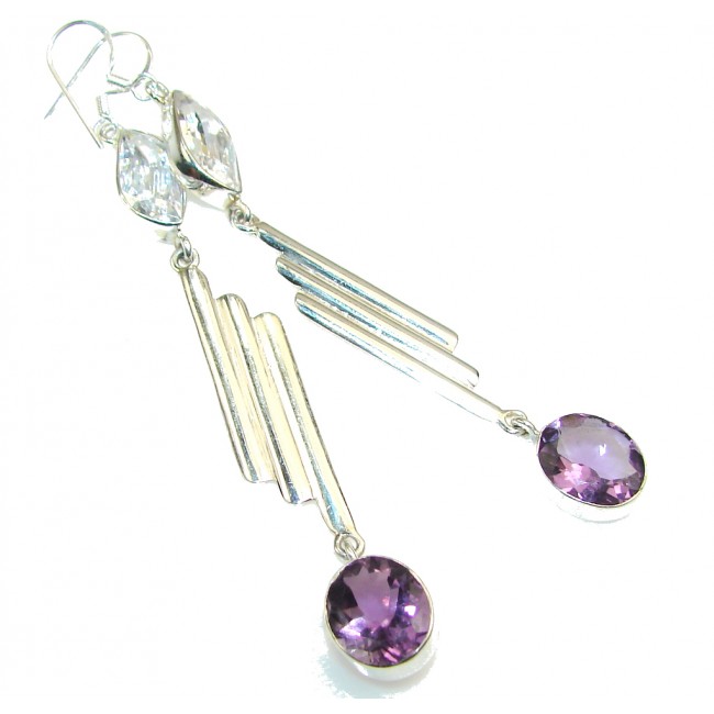 Modern Design!! Purple Amethyst Sterling Silver earrings / Long