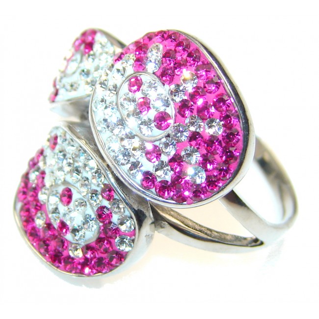 Princess Design!! Pink & White Quartz Sterling Silver Ring s. 9 1/2