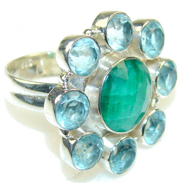 Excellent Green Emerald Sterling Silver Ring s. 10