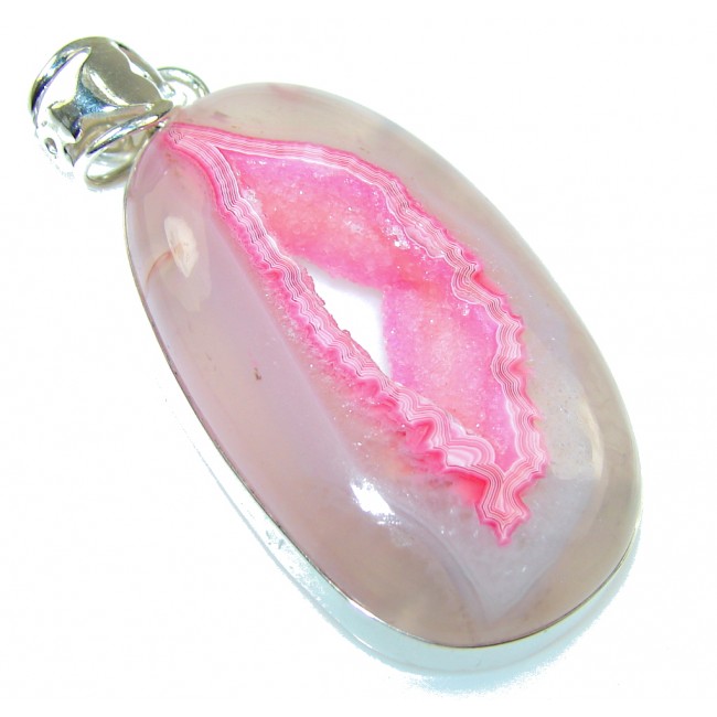 Classy Pink Agate Druzy Sterling Silver Pendant