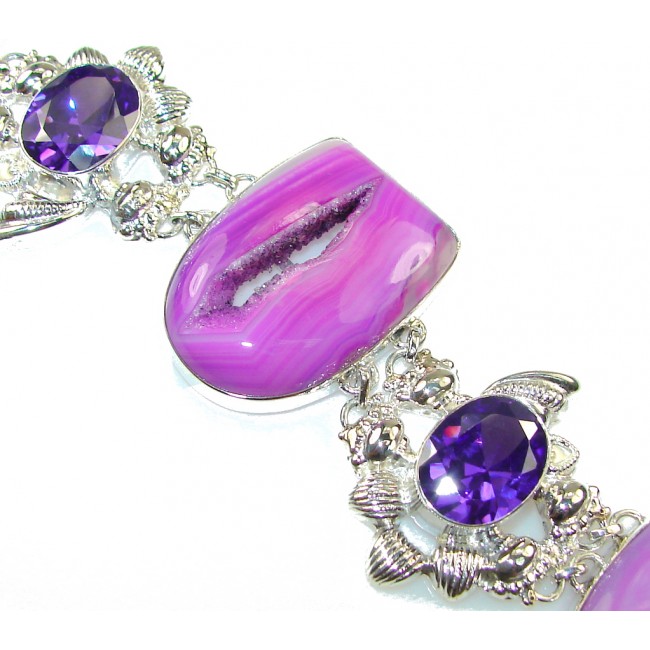 World Of Beauty!! Purple Agate Druzy Sterling Silver Bracelet