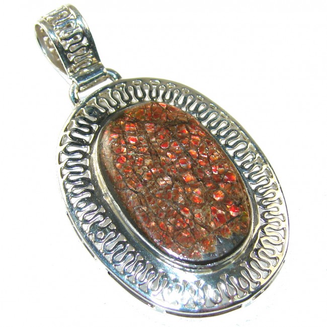 Lovely Red Ammolite Sterling Silver Pendant