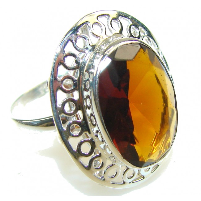 EXcellent Design!! Honey Quartz Sterling Silver Ring s. 10