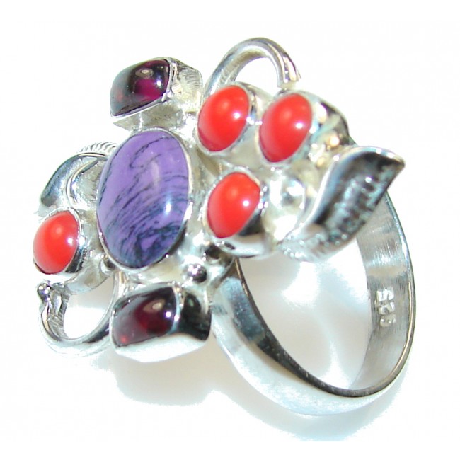 Delicate Purple Charoite Sterling Silver Ring s. 8 1/4