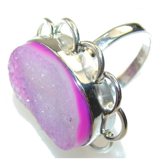 Excellent Pink Agate Druzy Sterling Silver Ring s. 6 1/2