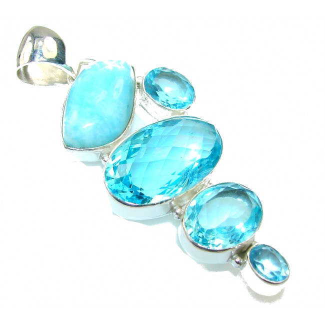 Amazing Natural Blue Topaz Sterling Silver Pendant