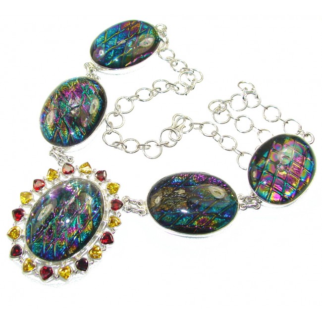 Mystical Eye!! Rainbow Dichroic Glass Sterling Silver necklace