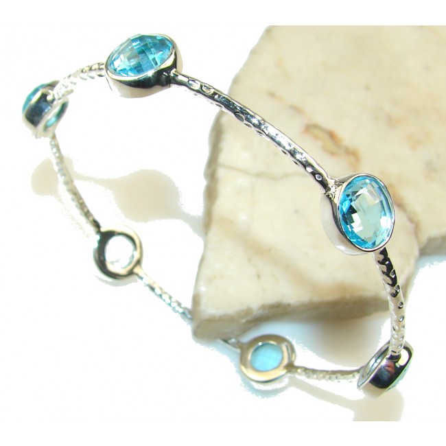 Delicate!! Natural Blue Topaz Sterling Silver Bracelet
