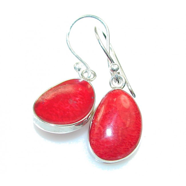 Petite Red Fossilized Coral Sterling Silver earrings