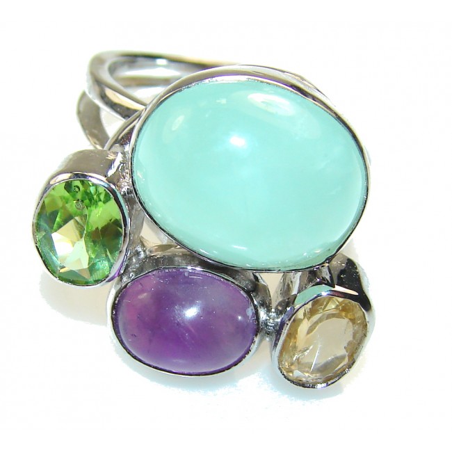 New Green-Blue Aquamarine Sterling Silver Ring s. 8 - Adjustable