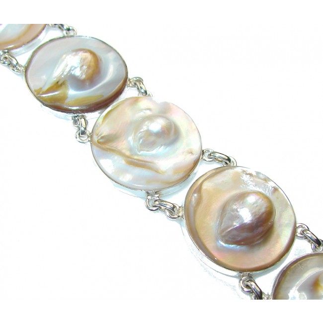 Awesome Design!! Mother Of Pearl Sterling Silver Bracelet