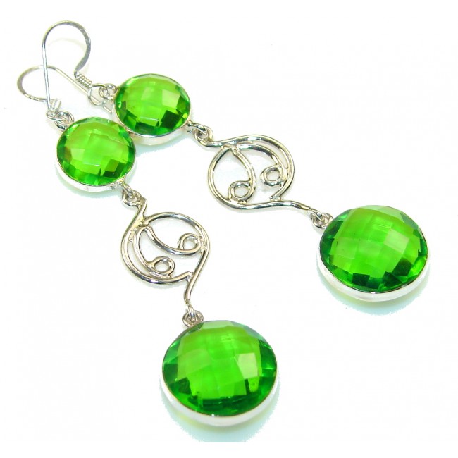 Excellent Green Quartz Sterling Silver earrings / Long