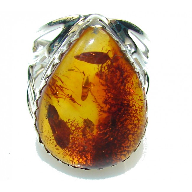 Natural Brown Amber Sterling Silver Ring s. 9