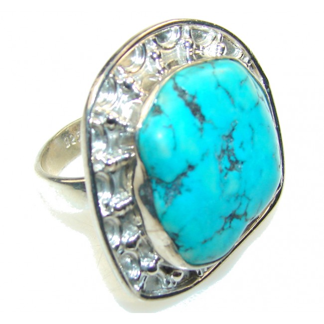 Classy Blue Turquoise Sterling Silver Ring s. 9 1/4